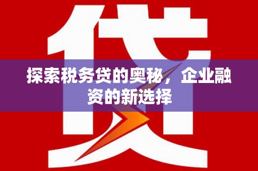 北市探索税务贷的奥秘，企业融资的新选择