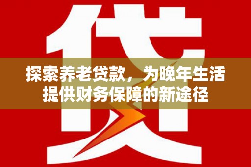 北市探索养老贷款，为晚年生活提供财务保障的新途径